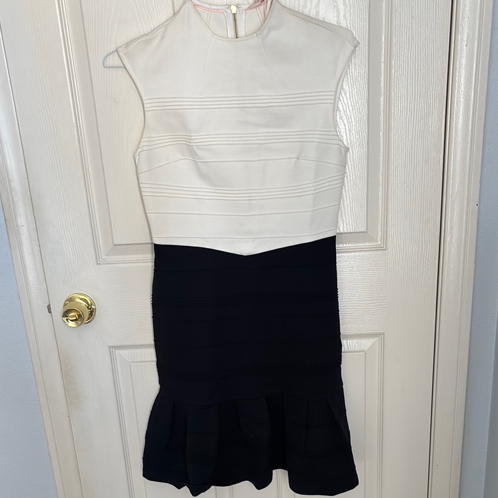 Ted Baker Black and White Mock Neck Mini Dress